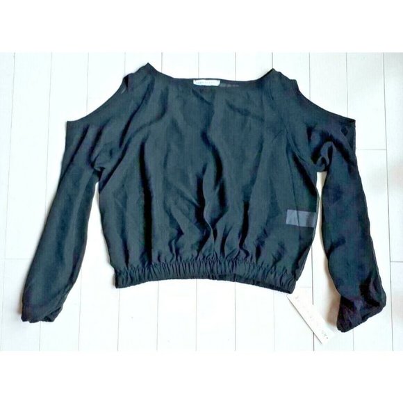 ANNALEE & HOPE Peep Shoulder Short CROPPED  Mesh BLOUSE Top KEYHOLE BACK ( L ) - Picture 2 of 3